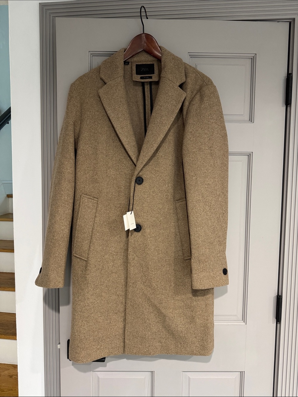 Zara Men’s Camel Pea Wool Coat-size S ( BNWT)